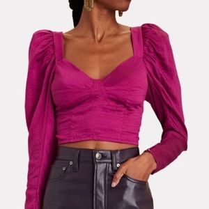 Sabina Musayev Carine Puff-Sleeve Voile Crop Top Size Medium